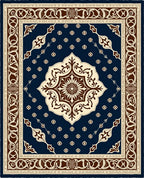 Damask Navy Cream Central Medallion Rug