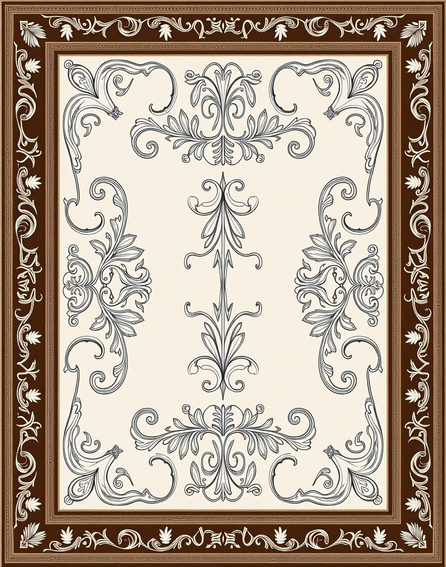 Brown Cream Elaborate Scrollwork Area Rug