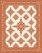 Terracotta Cream Floral Medallion Border Rug