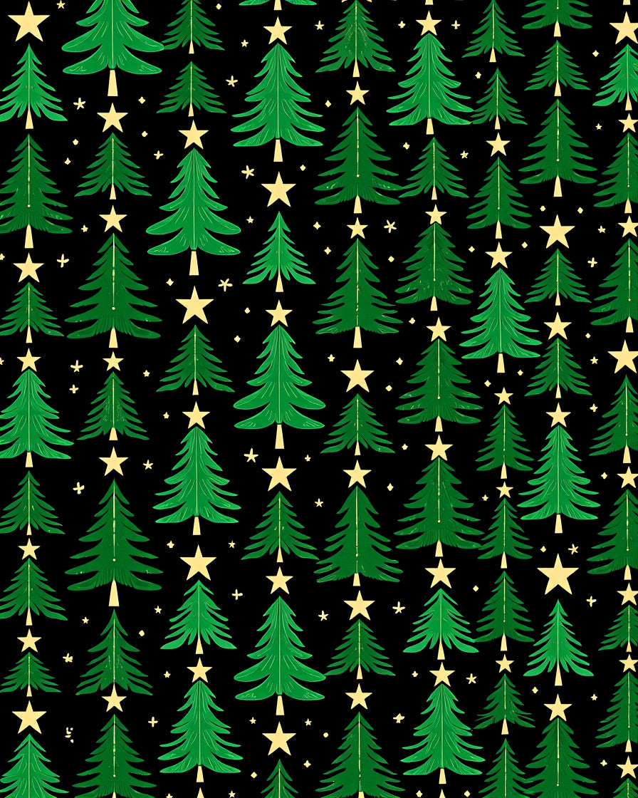 Green Christmas Trees Golden Stars Rug
