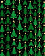 Green Christmas Trees Golden Stars Rug