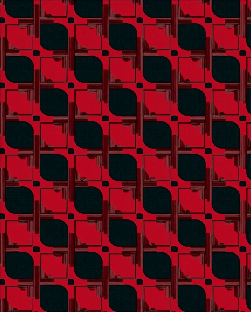 Bold Red Black Geometric Layered Rug