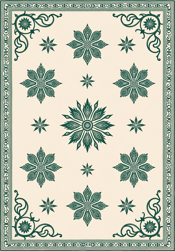 Elegant Emerald Floral Border Rug
