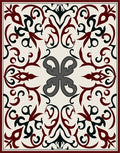 Ornate Crimson Black Filigree Square Rug
