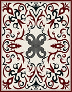Ornate Crimson Black Filigree Square Rug