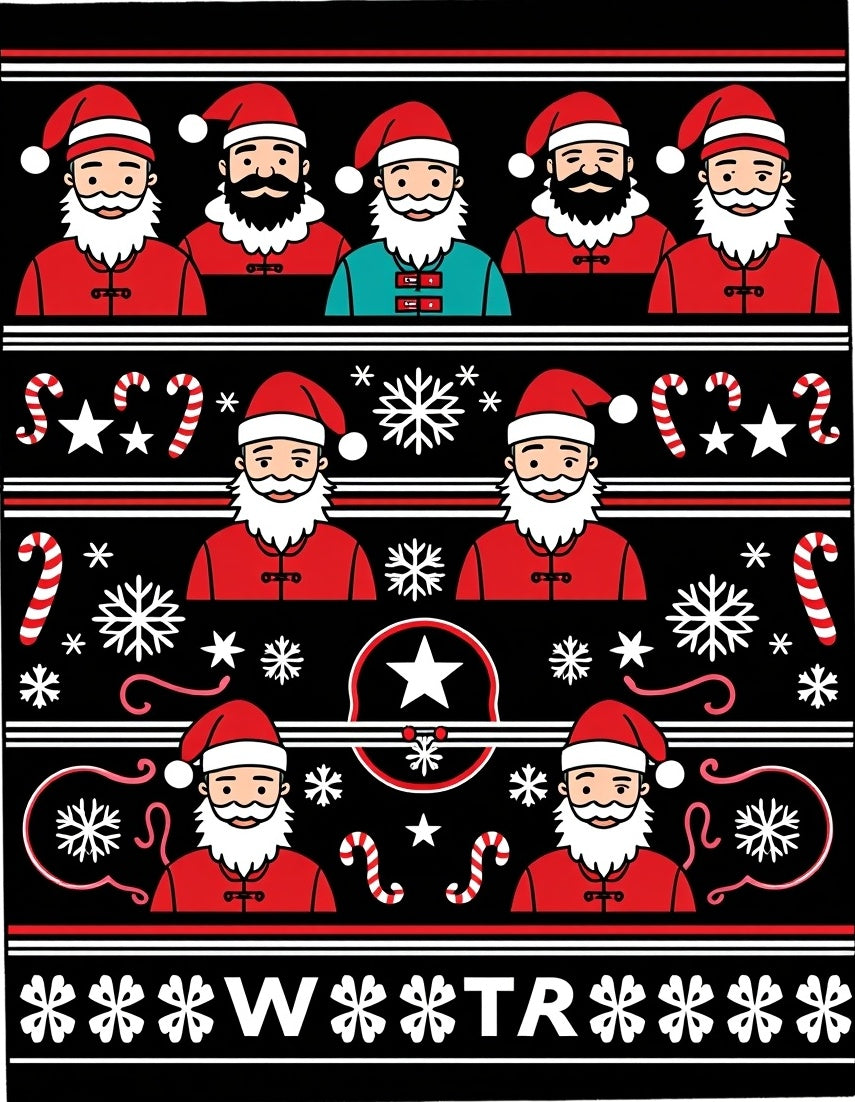 Festive Santa Claus Candy Cane Snowflakes Rug