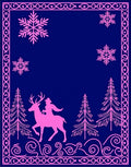 Pink Deer Rider Snowflake Woodland Scene Rug