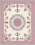 Pink Gray Cream Floral Medallion Border Rug