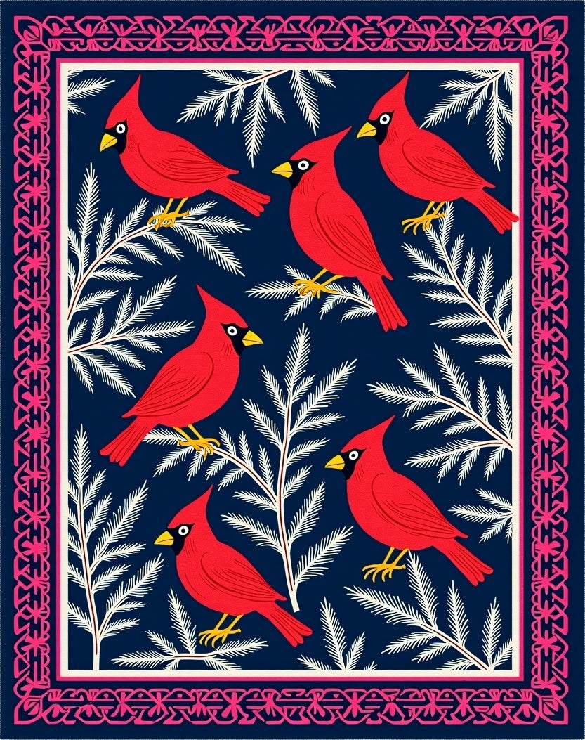 Crimson Cardinals White Branch Navy Border Rug