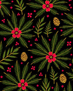 Red Floral Green Leaves Golden Eggs Rug