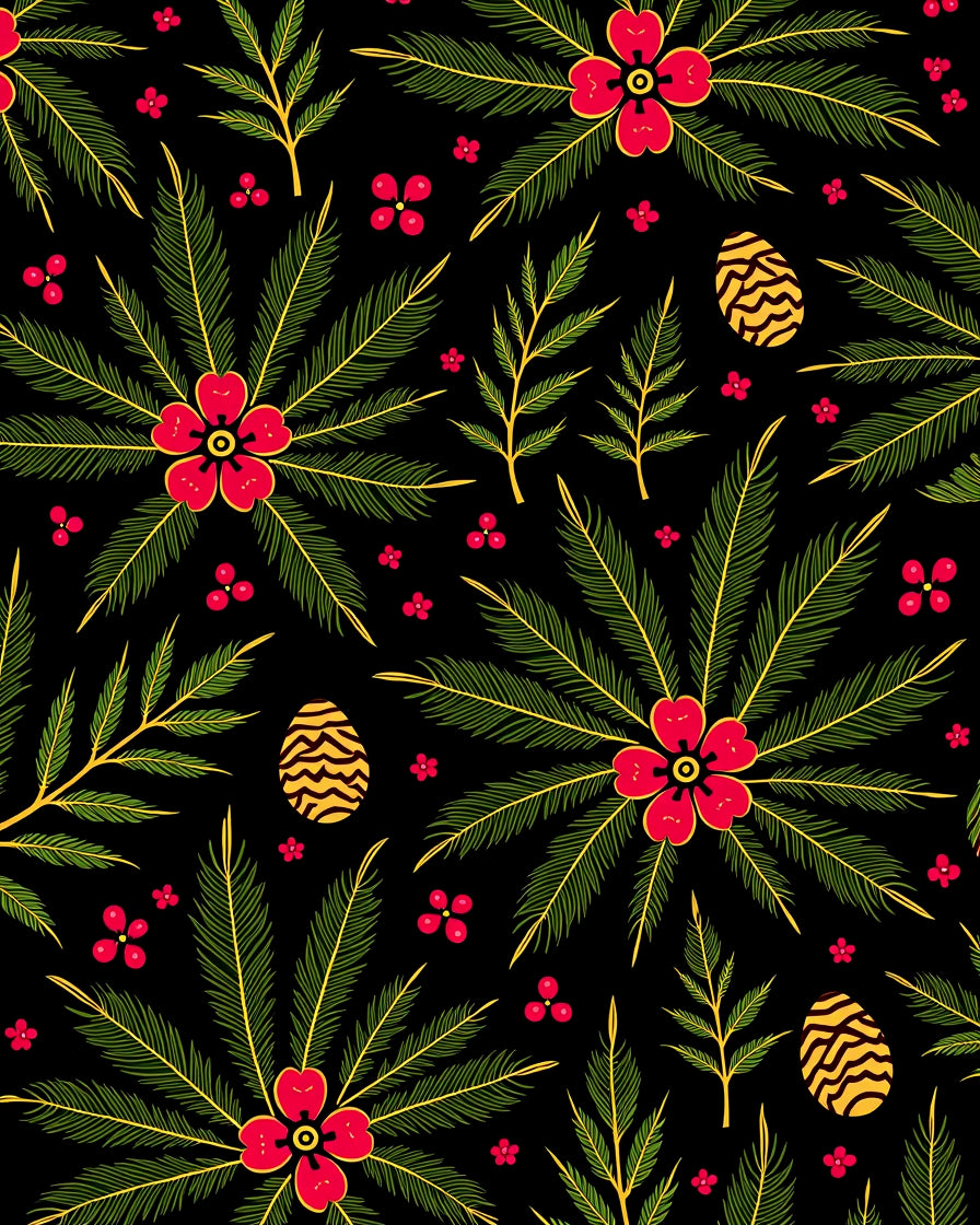 Red Floral Green Leaves Golden Eggs Rug