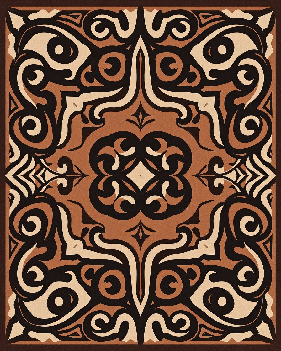 Bold Tawny Tribal Swirl Rug