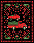 Red Folk Art Trucks Floral Border Rug