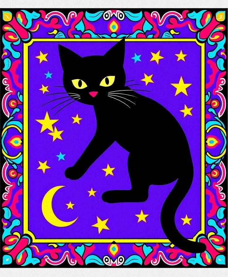 Black Cat Starry Night Border Rug