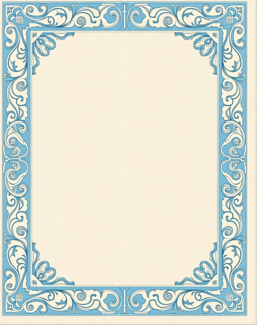 Light Blue Cream Scrollwork Border Rug