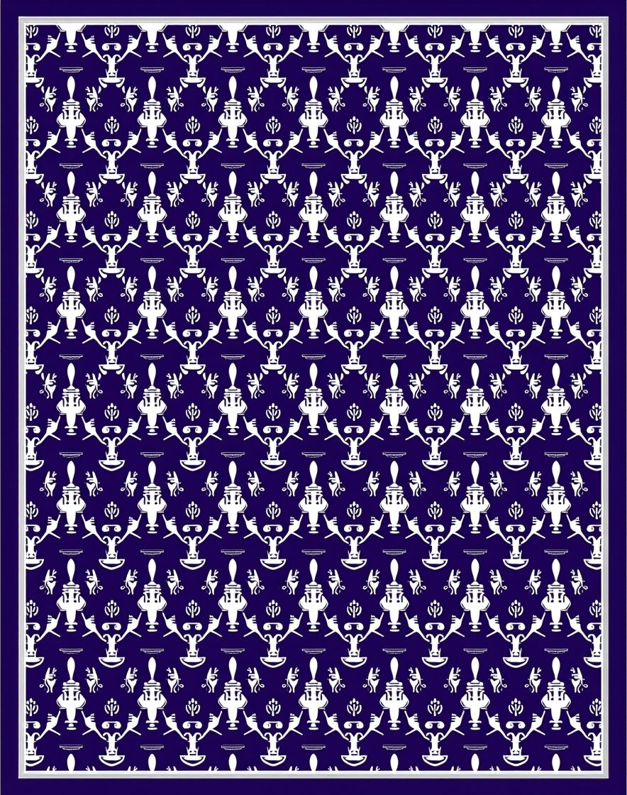 Indigo White Classical Symmetry Arrangement Rug