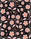 Pink Peach Floral Garden Black Rug