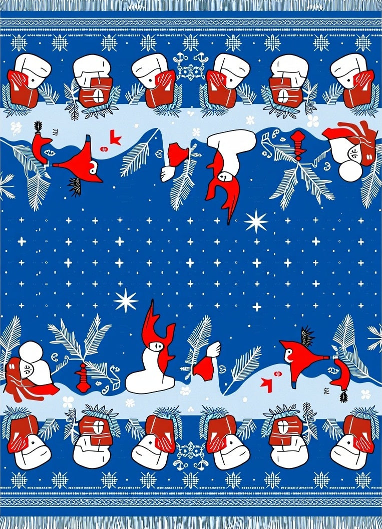Whimsical Red White Figures Blue Night Rug