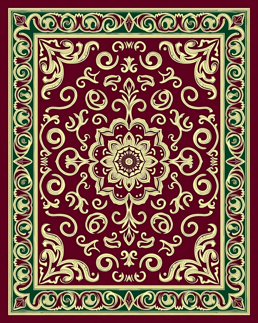 Ornate Maroon Floral Medallion Rug