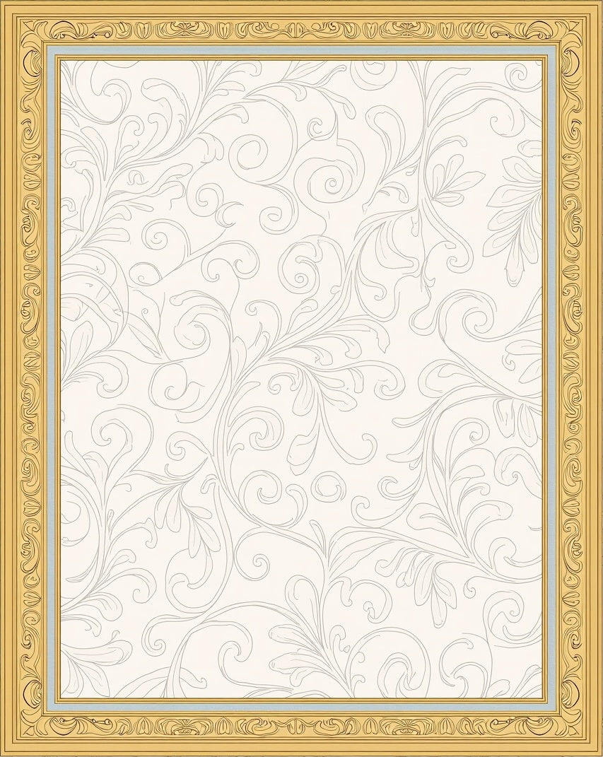 Cream Floral Scroll Ornamented Frame Rug