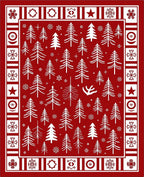 Crimson Winter Tree Snowflakes Border Rug