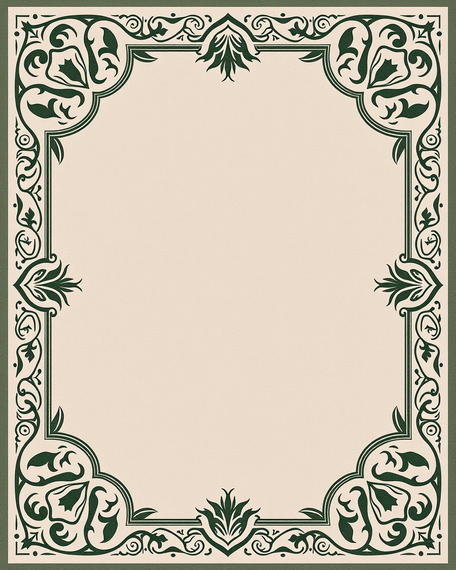 Elegant Green Floral Corner Border Rug