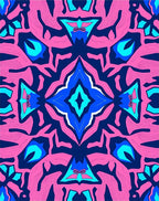 Vibrant Pink Blue Geometric Kaleidoscope Rug