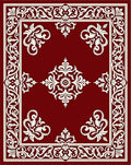 Rich Crimson Ornate Floral Border Rug