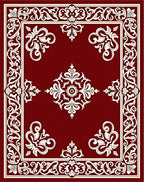 Rich Crimson Ornate Floral Border Rug