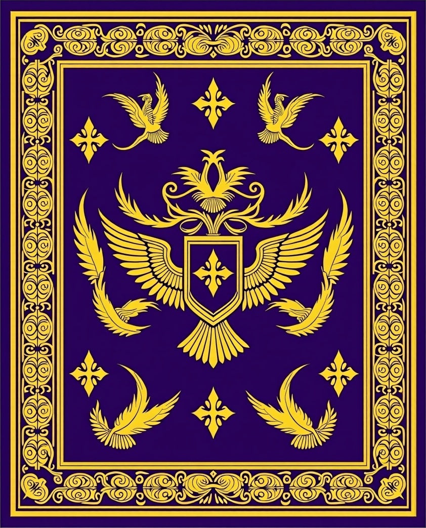 Majestic Gold Winged Crest Royal Blue Rug