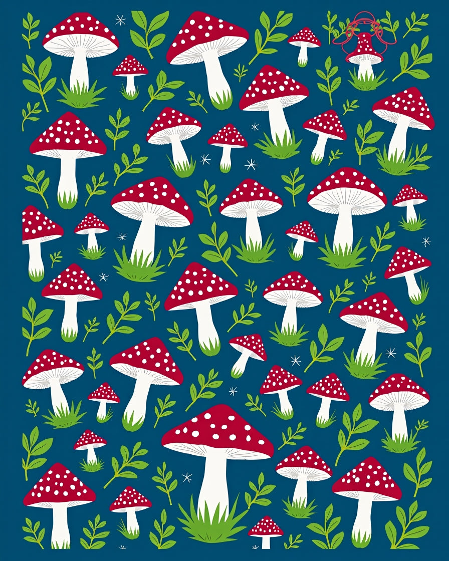 Whimsical Red White Mushroom Forest Companions Rug