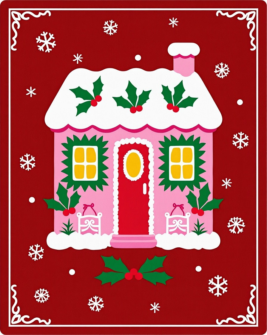 Whimsical Pink Gingerbread House Christmas Rug
