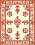 Crimson Ornamental Floral Border Rug