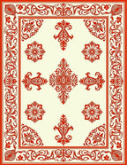 Crimson Ornamental Floral Border Rug
