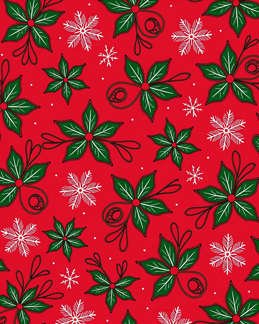 Red Poinsettia Snowflake Garland Rug