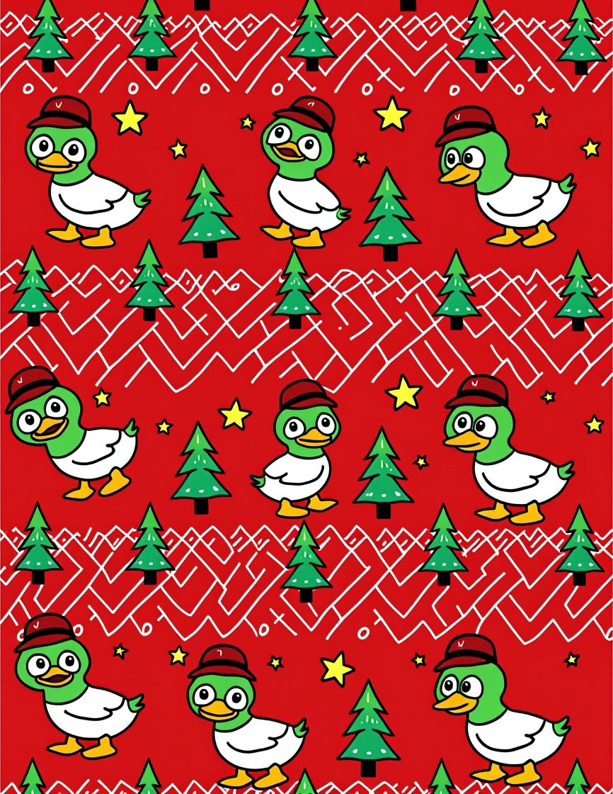 Cute Green Ducklings Christmas Trees Rug