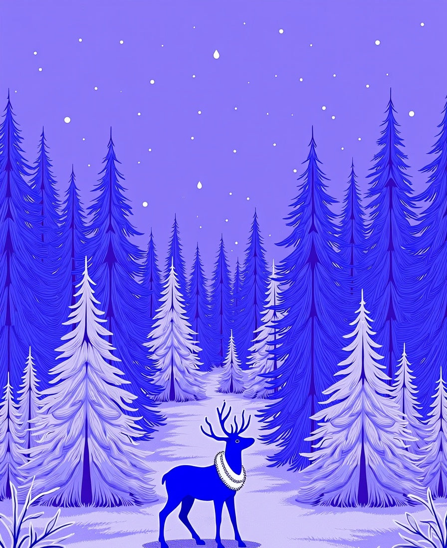 Vibrant Blue Winter Forest Deer Rug