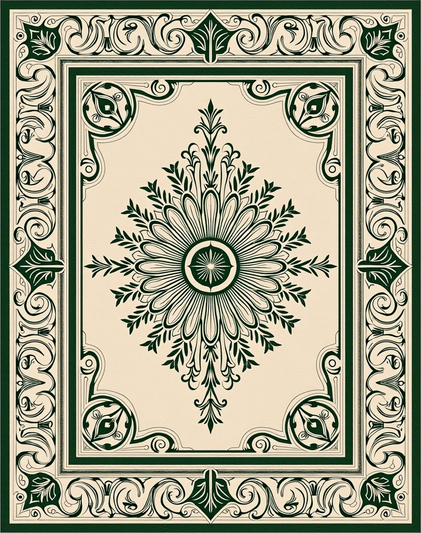Forest Green Blooming Sunburst Frame Rug