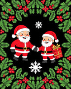 Festive Santas Red Green Foliage Rug