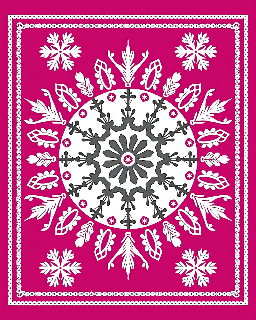 Fuchsia Snowflake Medallion Floral Border Rug