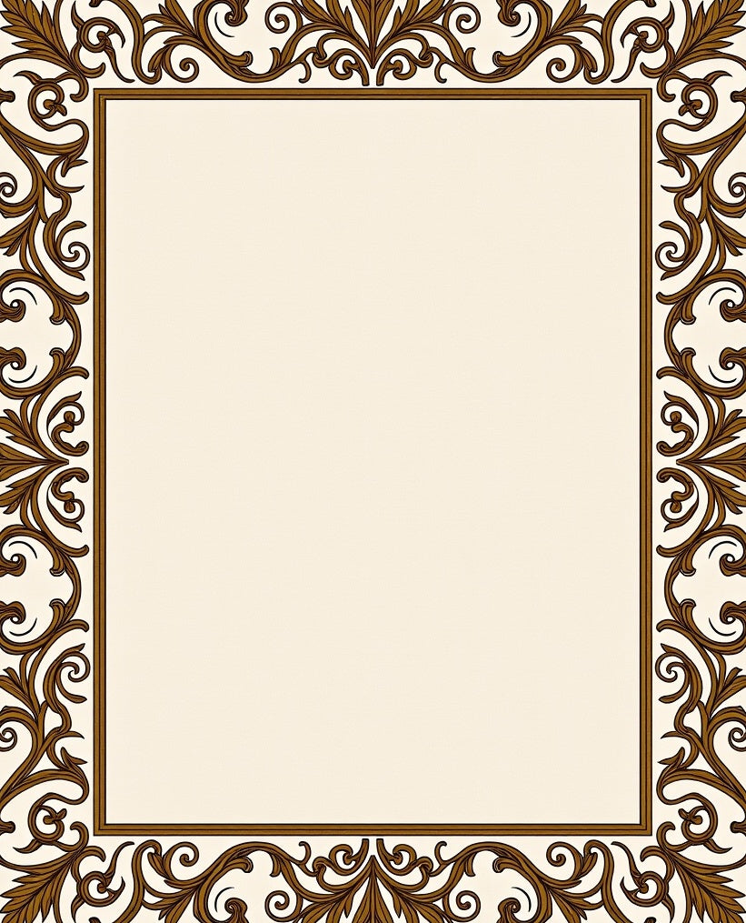 Ornate Brown Scrollwork Border Frame Rug