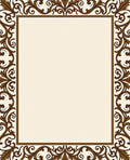 Ornate Brown Scrollwork Border Frame Rug