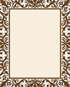 Ornate Brown Scrollwork Border Frame Rug
