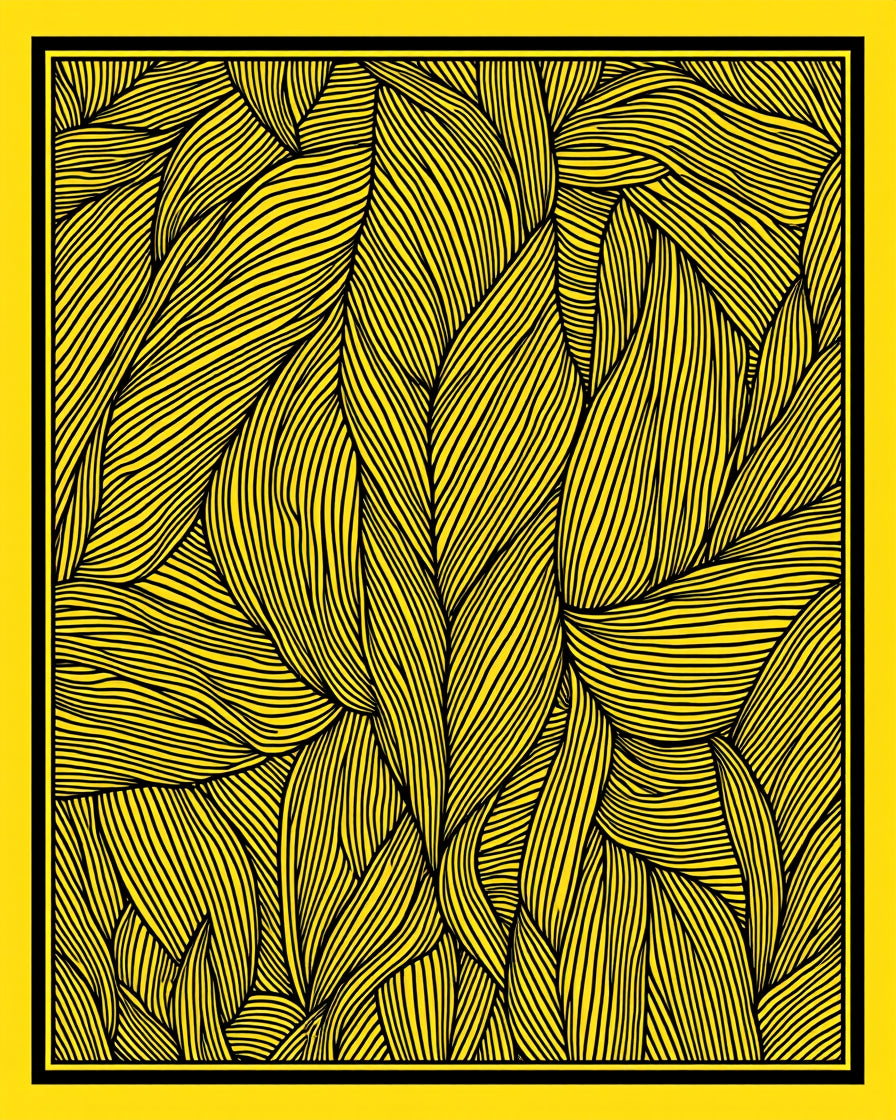 Vibrant Yellow Black Striped Foliage Rug