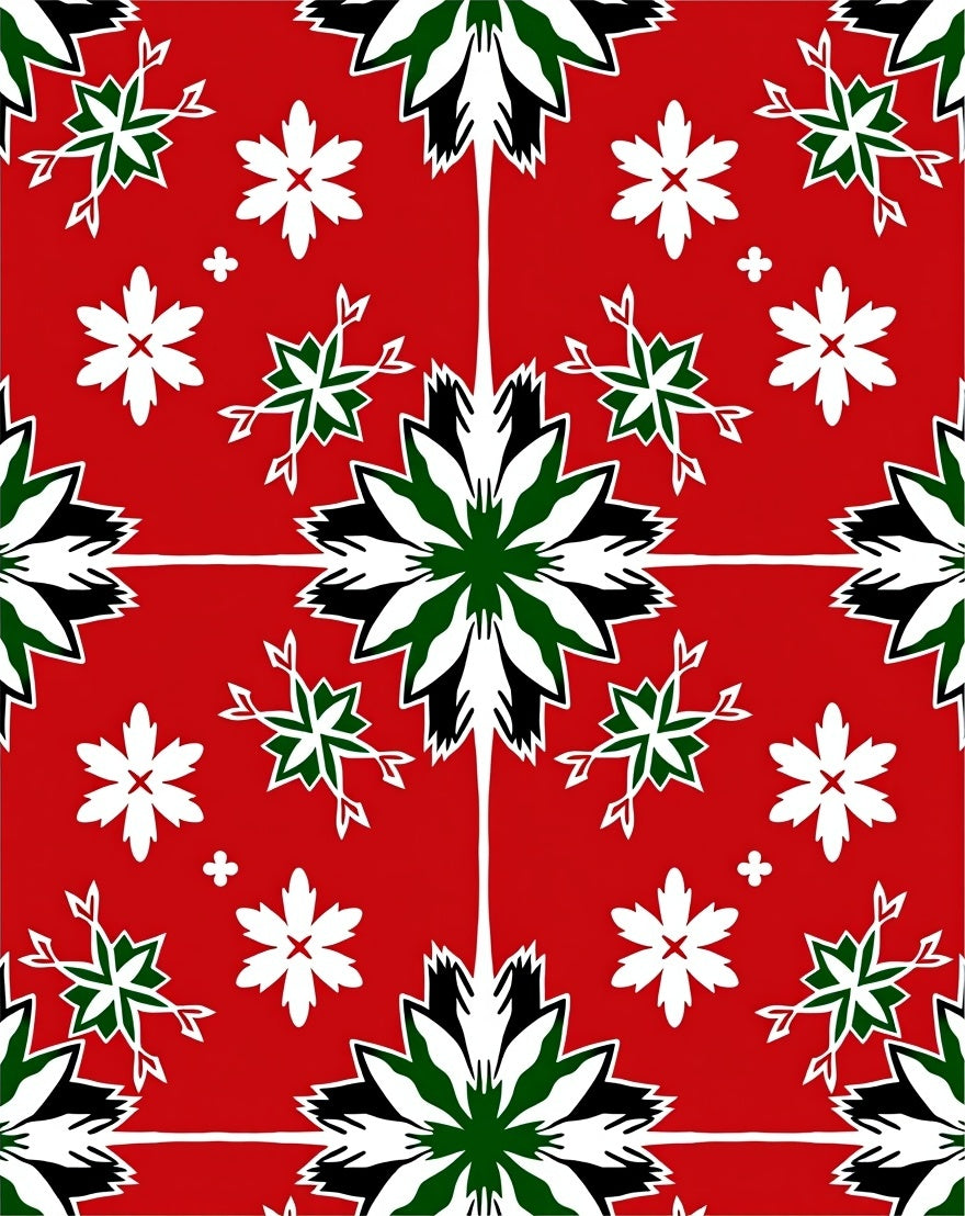 Red White Green Star Floral Medallion Rug