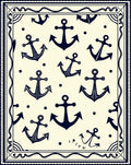 Navy Anchor Nautical Cream Border Rug