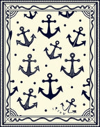 Navy Anchor Nautical Cream Border Rug