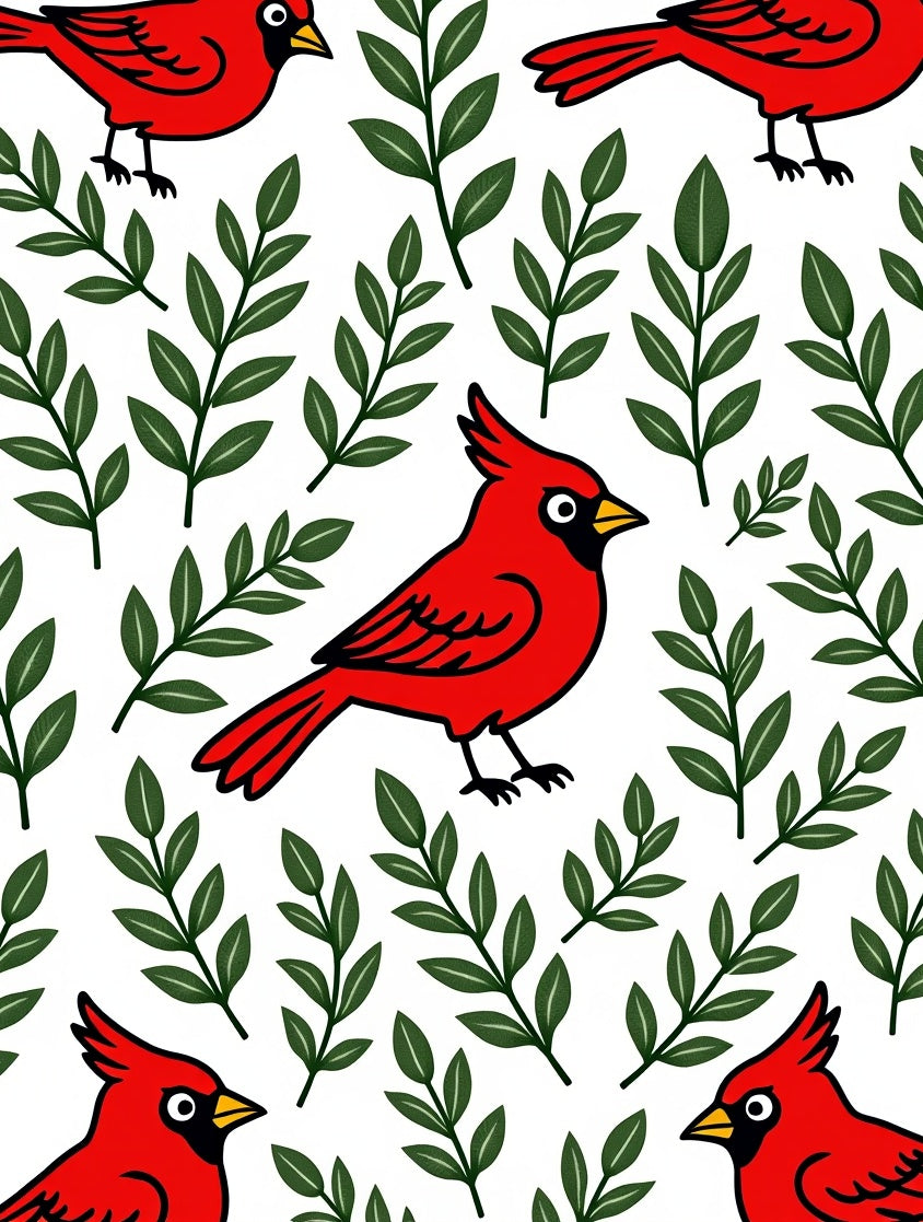 Bright Red Cardinal Foliage Repeating Rug