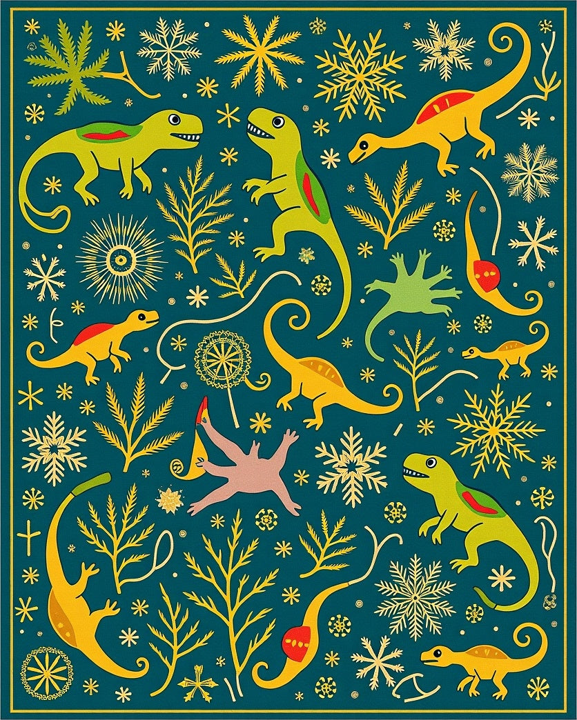 Whimsical Dinosaur Snowflake Jungle Rug