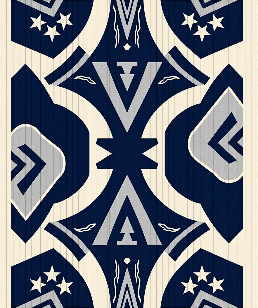 Navy Cream Geometric Star Emblem Rug